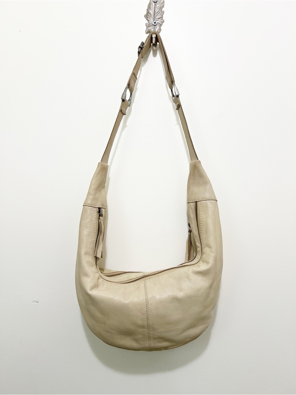 Free People Beige Goat Leather Hobo Bag